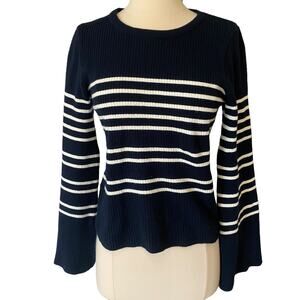 Topshop Navy White Striped Long Sleeve Knit Sweater Sz 2P / XS Flare Sleeve